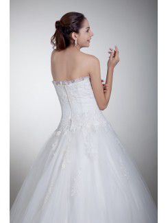 Satin and Net Strapless Sweep Train Ball Gown Embroidered Wedding Dress