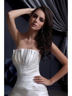 Satin Strapless Court Train Ball Gown Wedding Dress with Pleated Ruffle