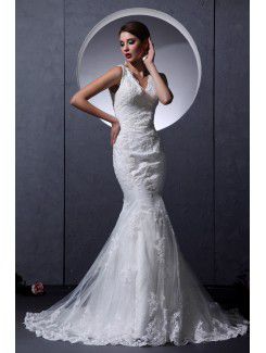 Lace V-Neckline Court Train Mermaid Wedding Dress