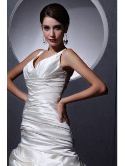 Satin V-Neckline Court Train Ball Gown Wedding Dress with Ruffle
