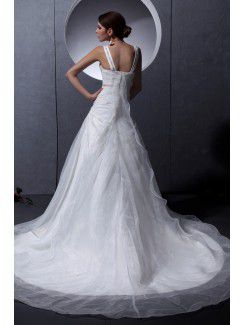 Satin Scoop Court Train A-Line Wedding Dress