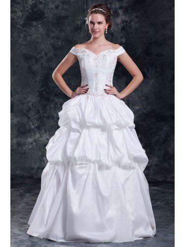 Taffeta off-the-skulder gulv lengde ball kjole brodert brudekjole