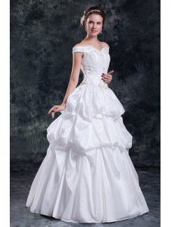 Taffeta Off-the-Shoulder Floor Length Ball Gown Embroidered Wedding Dress
