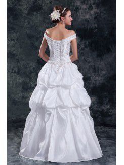 Taffeta Off-the-Shoulder Floor Length Ball Gown Embroidered Wedding Dress