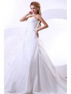 Satin and Organza Sweetheart Chapel Train Ball Gown Wedding Dress with Ruffle and Flowers