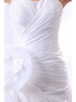 Satin and Organza Sweetheart Chapel Train Ball Gown Wedding Dress with Ruffle and Flowers