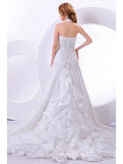 Taffeta Halter Cathedral Train A-Line Wedding Dress with Flower and Embroidered