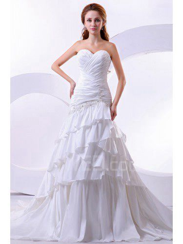 Taffeta and Satin Sweetheart Court Train A-Line Wedding Dress with Embroidered