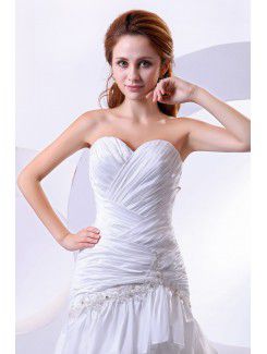 Taffeta and Satin Sweetheart Court Train A-Line Wedding Dress with Embroidered