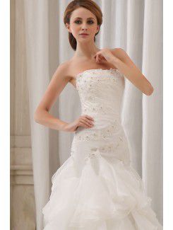 Organza and Stain Strapless Court Train Mermaid Wedding Dress with Embroidered