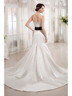 Satin Sweetheart Chapel Train Mermaid Wedding Dress with Embroidered