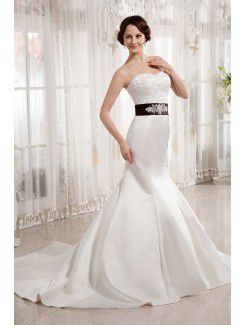 Satin Sweetheart Chapel Train Mermaid Wedding Dress with Embroidered