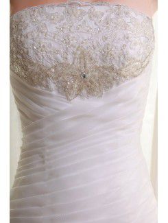 Organza and Lace Strapless Chapel Train Mermaid Wedding Dress with Beading Crisscross Ruched and Embroidered