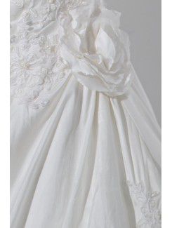 Satin and Lace V-Neckline Court Train A-Line Wedding Dress with Embroidered