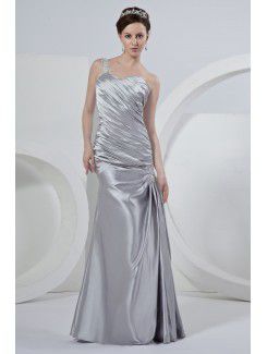 Satin One-Shoulder Floor Length Sheath Wedding Dress with Ruffle