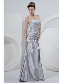 Satin One-Shoulder Floor Length Sheath Wedding Dress with Ruffle