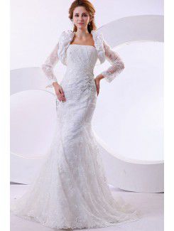 Satin and Lace Strapless Chapel Train Mermaid Wedding Dress with Jacket