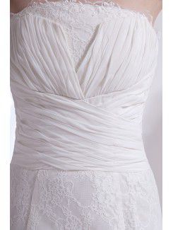 Chiffon Strapless Court Train Sheath Wedding Dress with Lace Jacket