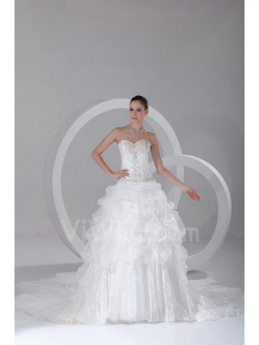 Organza Sweetheart Floor Length Ball Gown Embroidered Wedding Dress