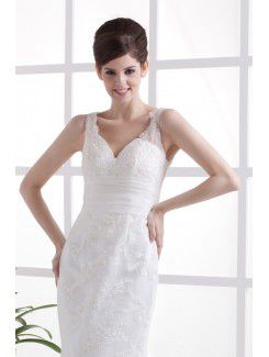 Lace V-Neckline Sweep Train Mermaid Wedding Dress with Embroidered