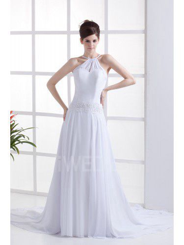 刺繍 シフォン ホールター チャペル Aライン ウェディングドレス