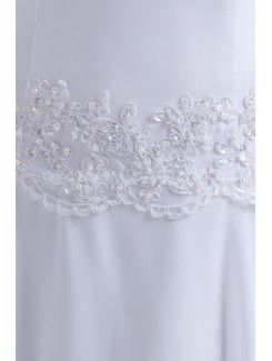 Chiffon Halter Chapel Train A-Line Wedding Dress with Embroidered