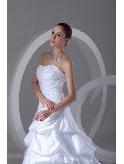 Satin Scoop Chapel Train Ball Gown Embroidered Wedding Dress