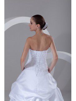 Satin Scoop Chapel Train Ball Gown Embroidered Wedding Dress
