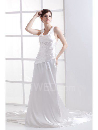 Charmeuse Straps Chapel Train A-Line Wedding Dress with Embroidered Ruffle