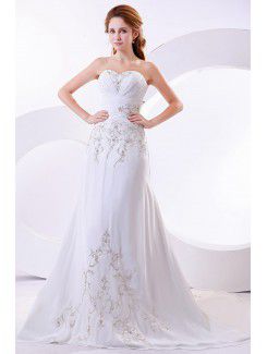 Chiffon Sweetheart Court Train A-Line Wedding Dress with Embroidered