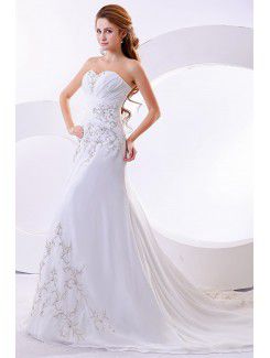 Chiffon Sweetheart Court Train A-Line Wedding Dress with Embroidered
