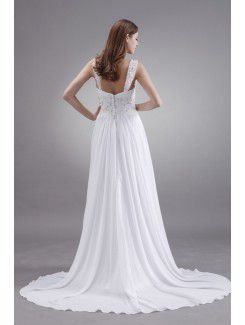 Satin and Chiffon Square Court Train Column Wedding Dress with Sequins