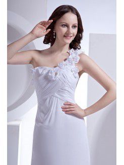 Chiffon One-Shoulder Sweep Train Sheath Wedding Dress