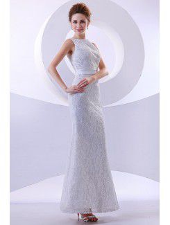 Satin Bateau Ankle-Length Mermaid Wedding Dress with Embroidered