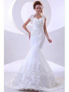 Lace Satin Sweetheart Court Train Mermaid Wedding Dress with Embroidered