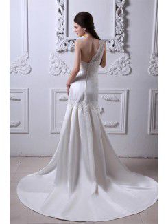 Charmeuse One-Shoulder Cathedral Train Sheath Wedding Dress with Embroidered