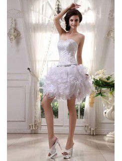 Satin and Tulle Sweetheart Short Ball Gown Wedding Dress