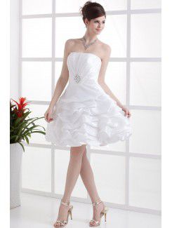 Taffeta Strapless Mini A-line Wedding Dress with Rhinestones and Ruffle