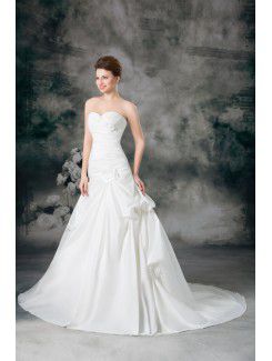 Satin Sweetheart Sweep Train Ball Gown Embroidered Wedding Dress