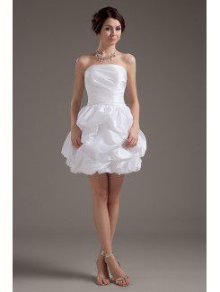 Taft stropløs kort bold kjole brudekjole med flæse