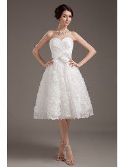 Satin Sweetheart Tea-Length Ball Gown Wedding Dress