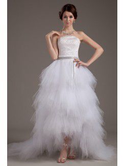 Tulle Strapless Sweep Train A-line Wedding Dress with Sequins