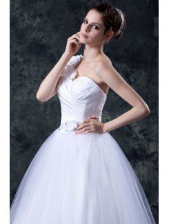 Organza One-Shoulder Ankle-Length Ball Gown Wedding Dress