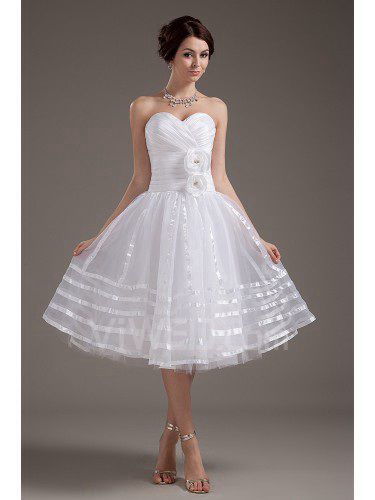 Satin and Tulle Sweetheart Knee-Length A-line Wedding Dress
