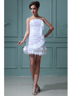Taffeta Strapless Short Sheath Wedding Dress with Ruffle