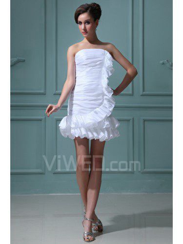 Taft stropløs kort kappe brudekjole med flæse