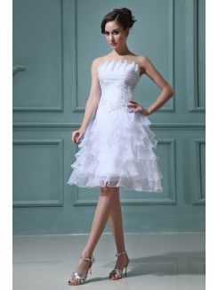 Organza Strapless Knee-Length A-line Wedding Dress with Embroidered