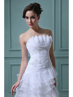 Organza Strapless Knee-Length A-line Wedding Dress with Embroidered