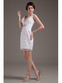 Lace V-Neckline Short Sheath Wedding Dress with Embroidered