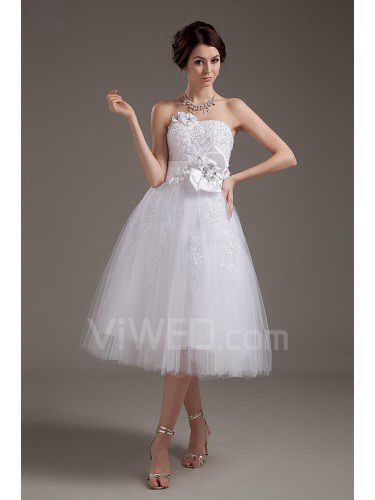 Tulle Strapless Knee-Length A-Line Wedding Dress